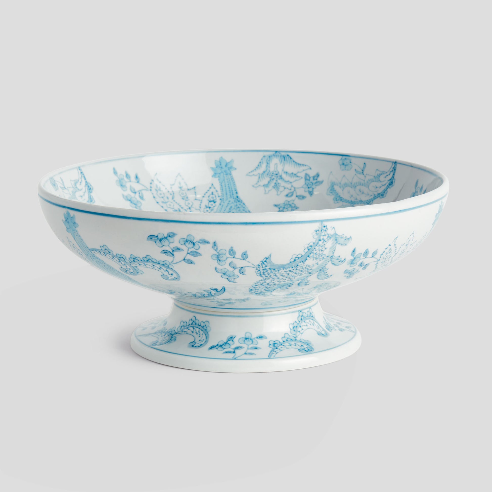 Light blue hand-painted chinoiserie parrot porcelain decorative bowl - stylish home accent (Image1).