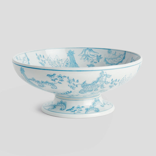 Light blue hand-painted chinoiserie parrot porcelain decorative bowl - stylish home accent (Image1).