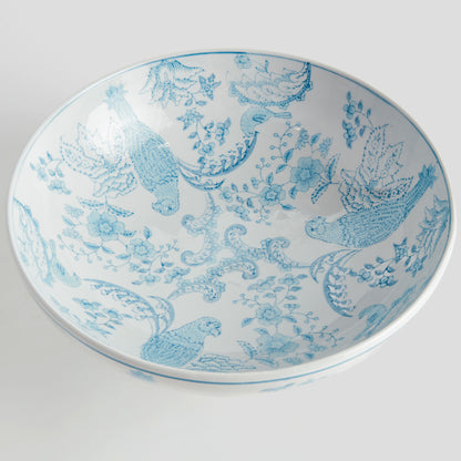 Light blue hand-painted chinoiserie parrot porcelain decorative bowl - stylish home accent (Image2).