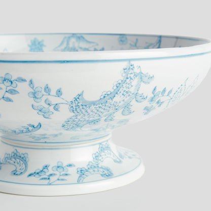 Light blue hand-painted chinoiserie parrot porcelain decorative bowl - stylish home accent (Image3).