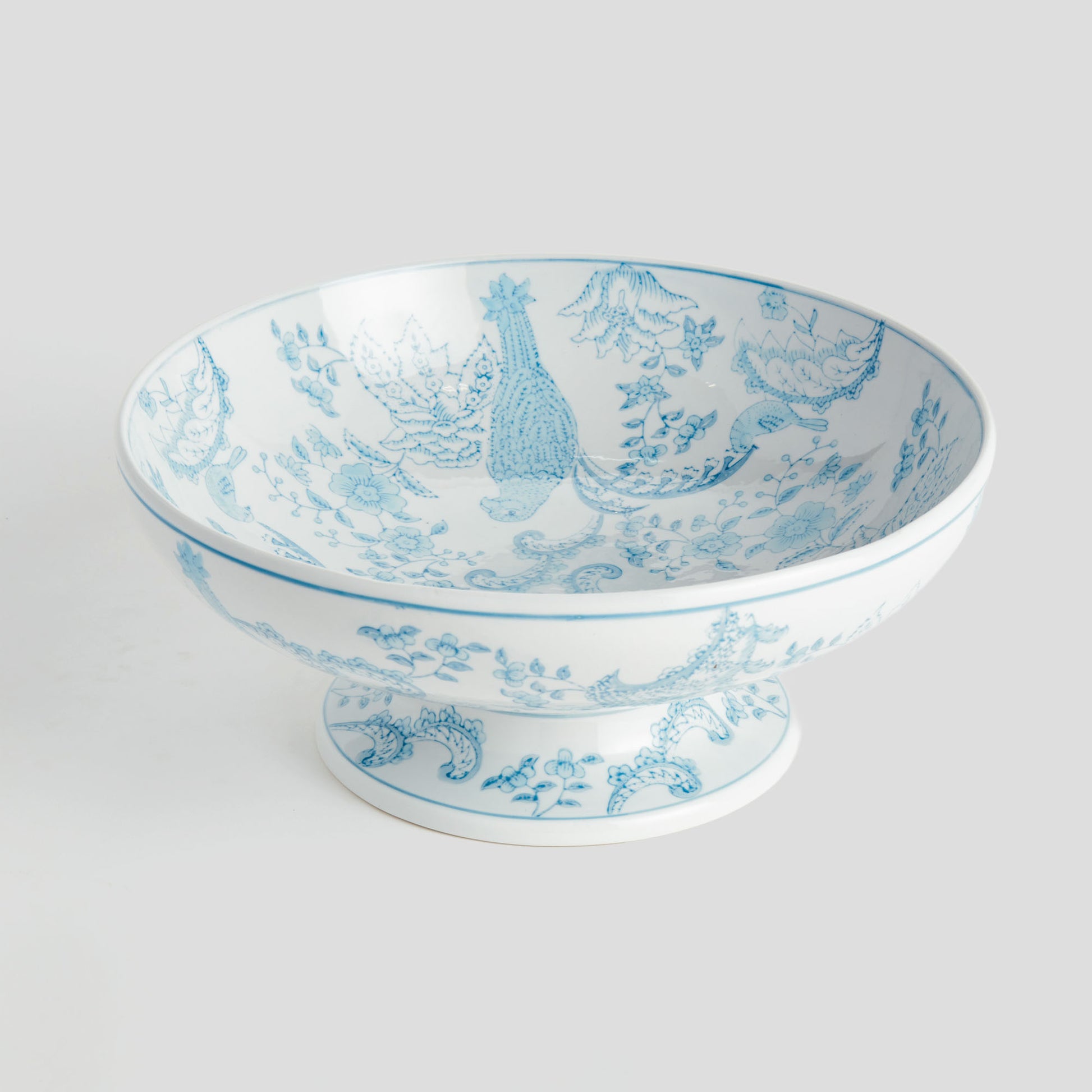 Light blue hand-painted chinoiserie parrot porcelain decorative bowl - stylish home accent (Image5).