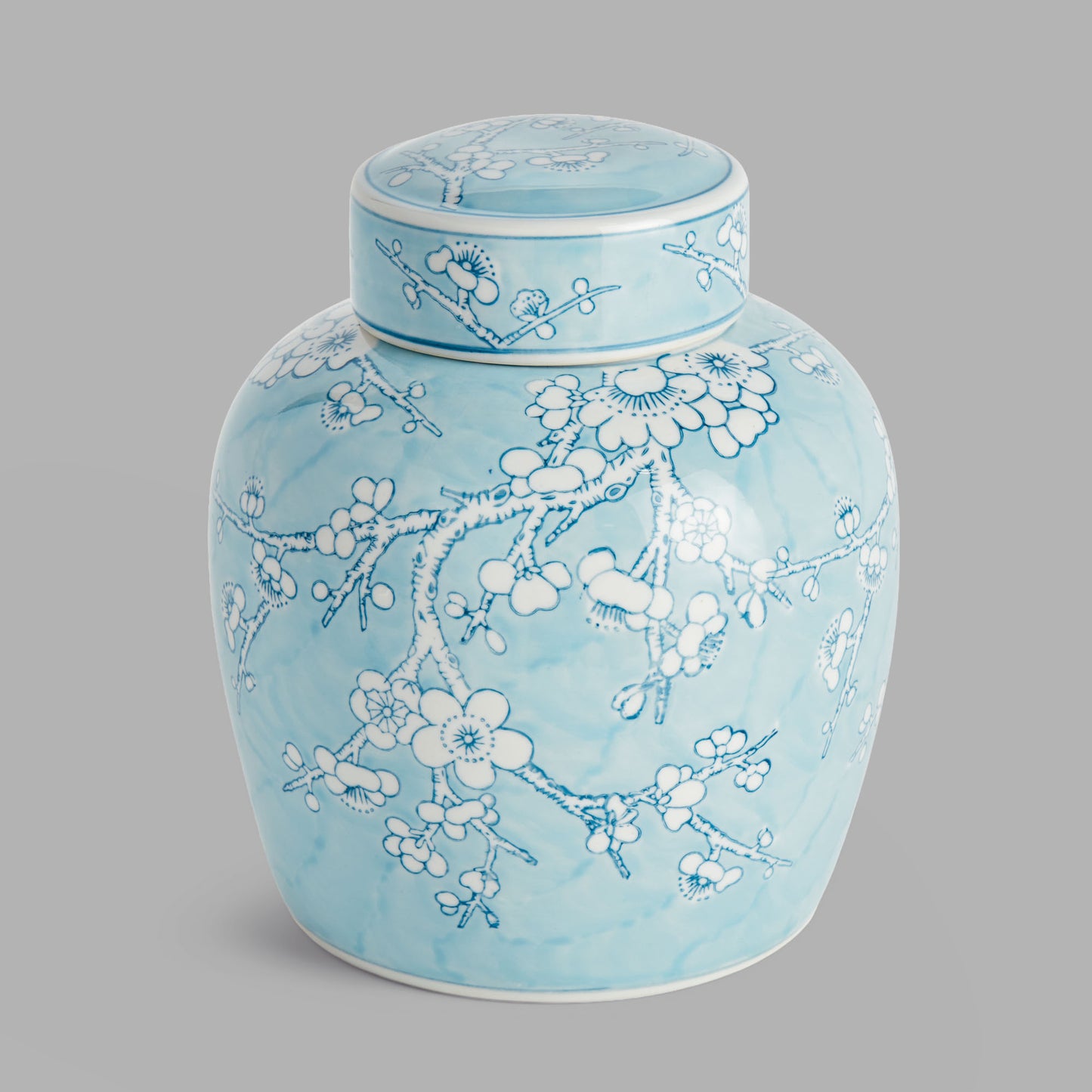 Light blue hand-painted chinoiserie porcelain lidded jar - stylish home accent (Image1).