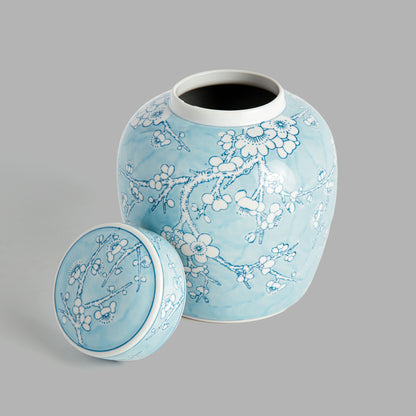 Light blue hand-painted chinoiserie porcelain lidded jar - stylish home accent (Image2).