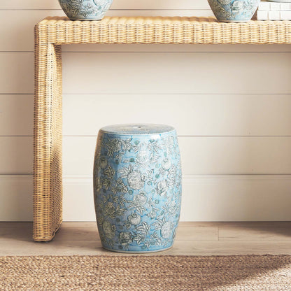 Light blue hand-painted porcelain stool - stylish home accent (Image4).