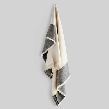 Lightweight charcoal & ivory linen woven throw for home decor and accessories.