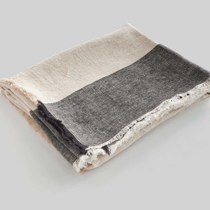 Lightweight charcoal & ivory linen woven throw for home decor and accessories.