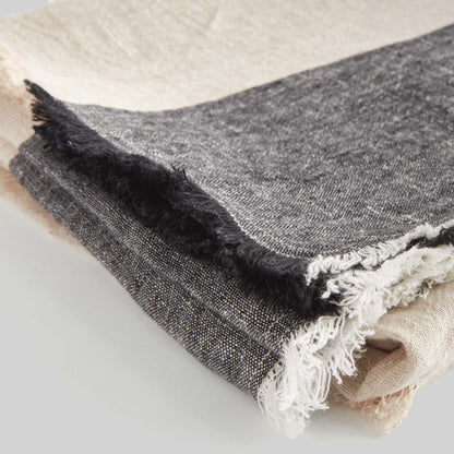 Lightweight charcoal & ivory linen woven throw for home decor and accessories.