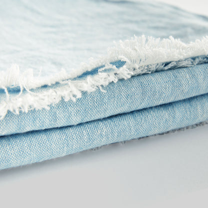 Lightweight light blue linen woven throw for home decor and accessories.