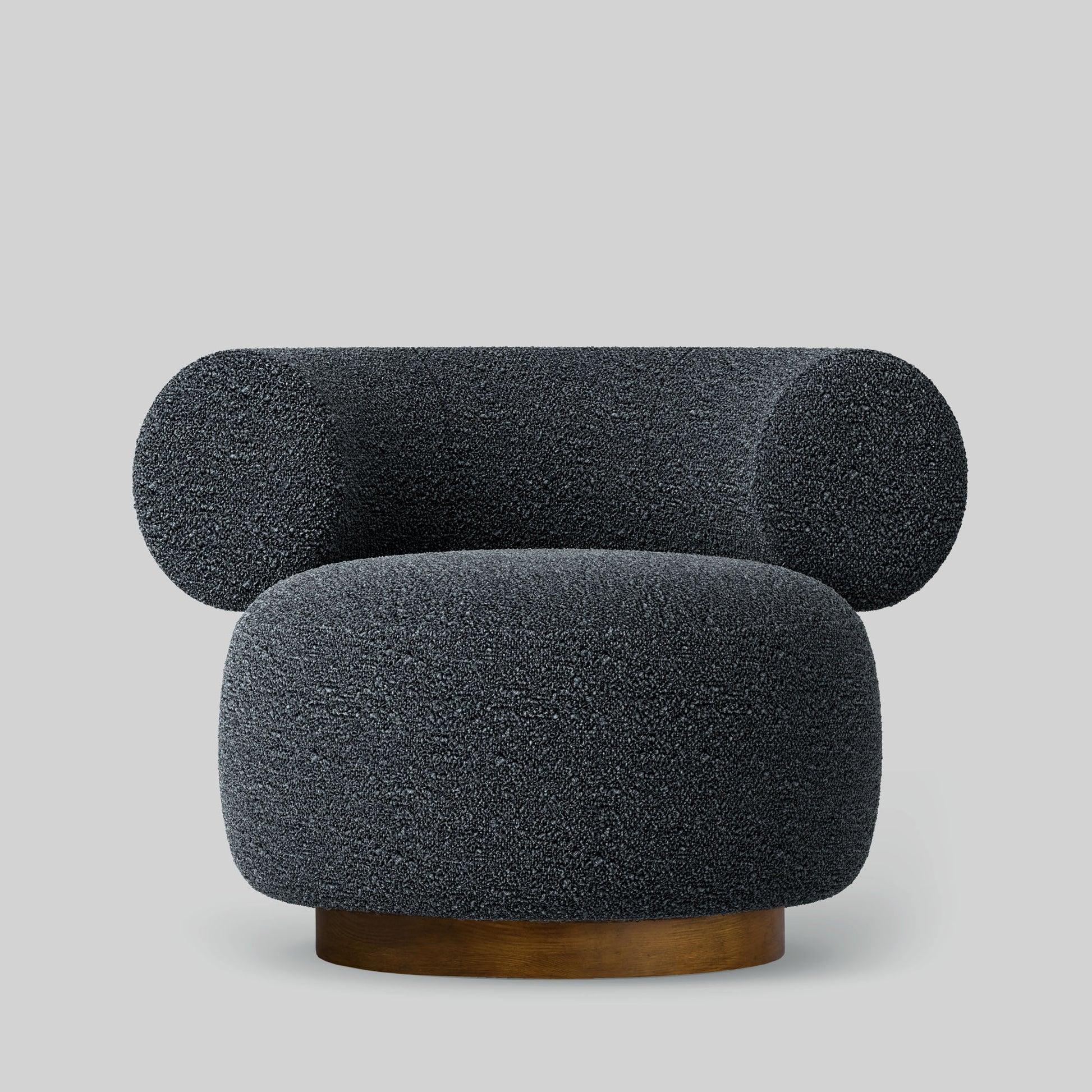 Gray textured fabric armchair on a light gray background.