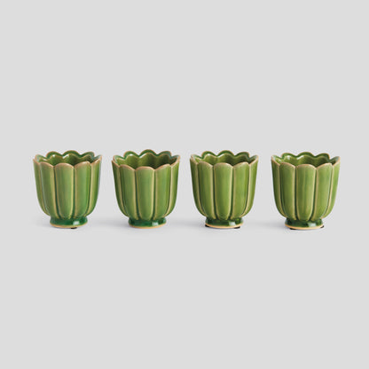 Mini green reactive glaze ceramic pots (set of 4) - stylish home accent (Image1).