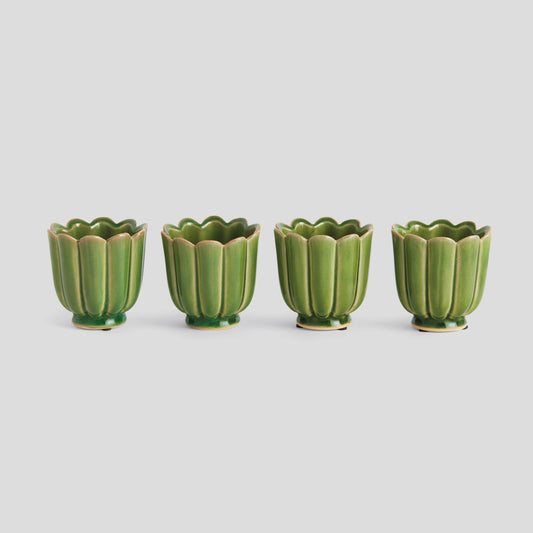 Mini green reactive glaze ceramic pots (set of 4) - stylish home accent (Image1).