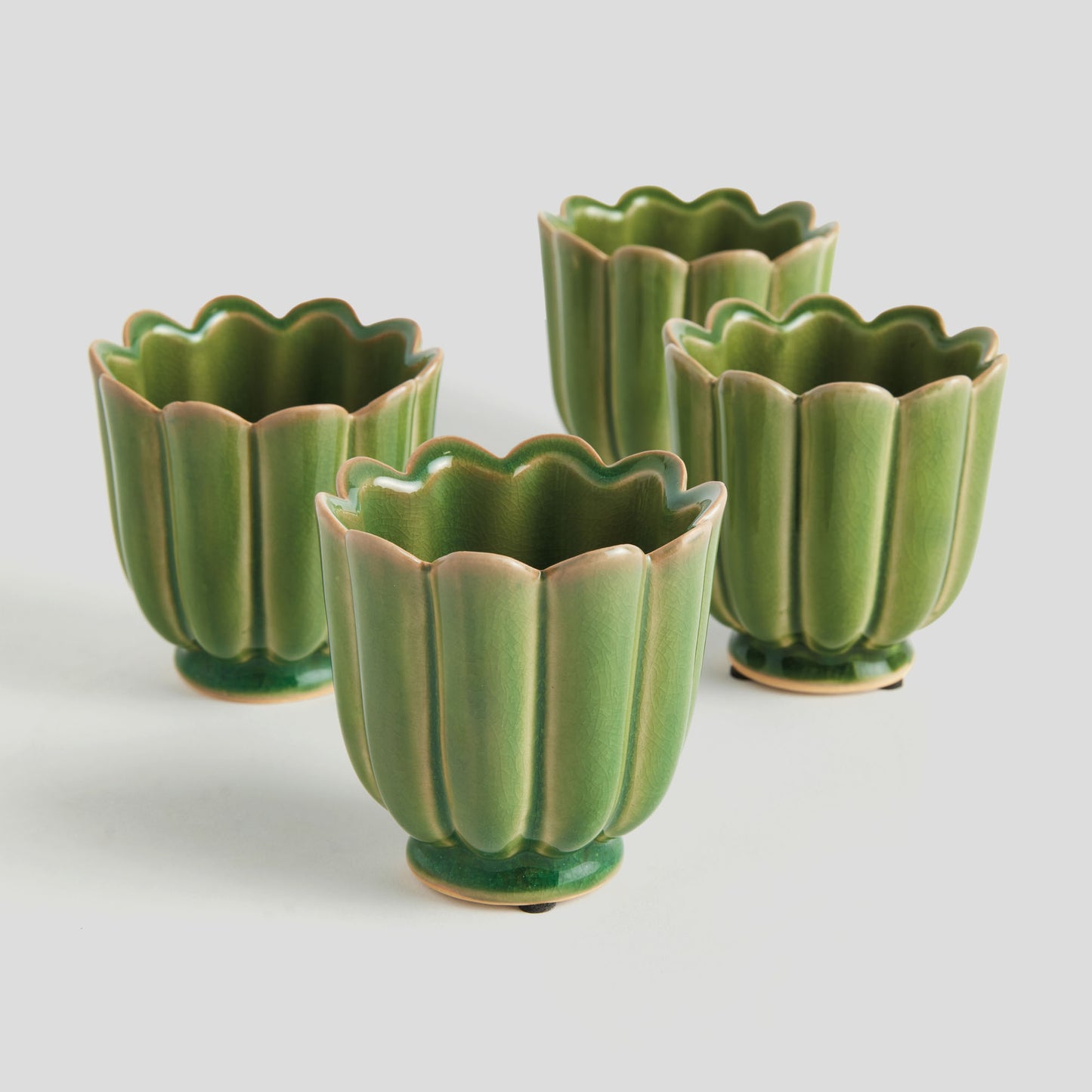 Mini green reactive glaze ceramic pots (set of 4) - stylish home accent (Image3).
