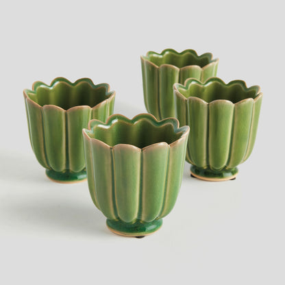 Mini green reactive glaze ceramic pots (set of 4) - stylish home accent (Image3).