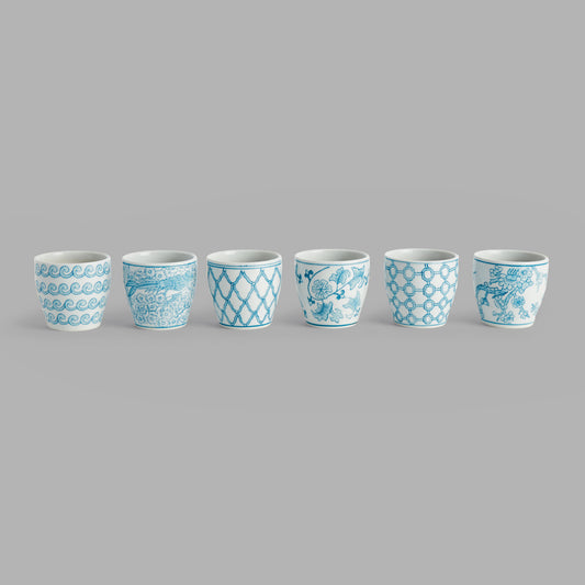 Mini light blue hand-painted porcelain flower pots (set of 6) - stylish home accent (Image1).