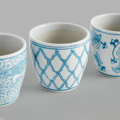Mini light blue hand-painted porcelain flower pots (set of 6) - stylish home accent (Image5).