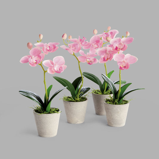 Mini light pink faux phalaenopsis orchid potted plants (set of 4) - stylish home accent (Image1).