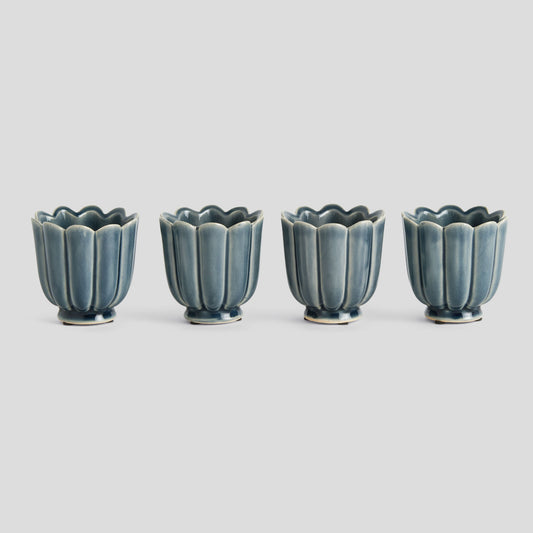 Mini teal reactive glaze ceramic pots (set of 4) - stylish home accent (Image1).