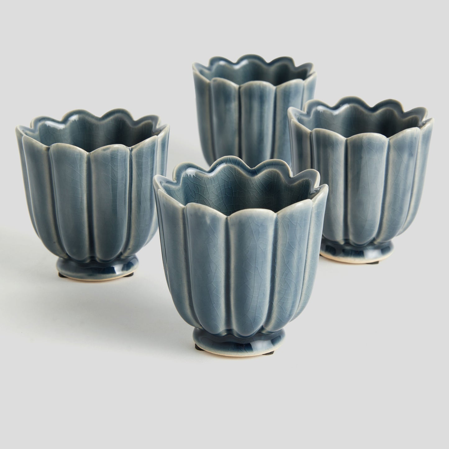 Mini teal reactive glaze ceramic pots (set of 4) - stylish home accent (Image3).