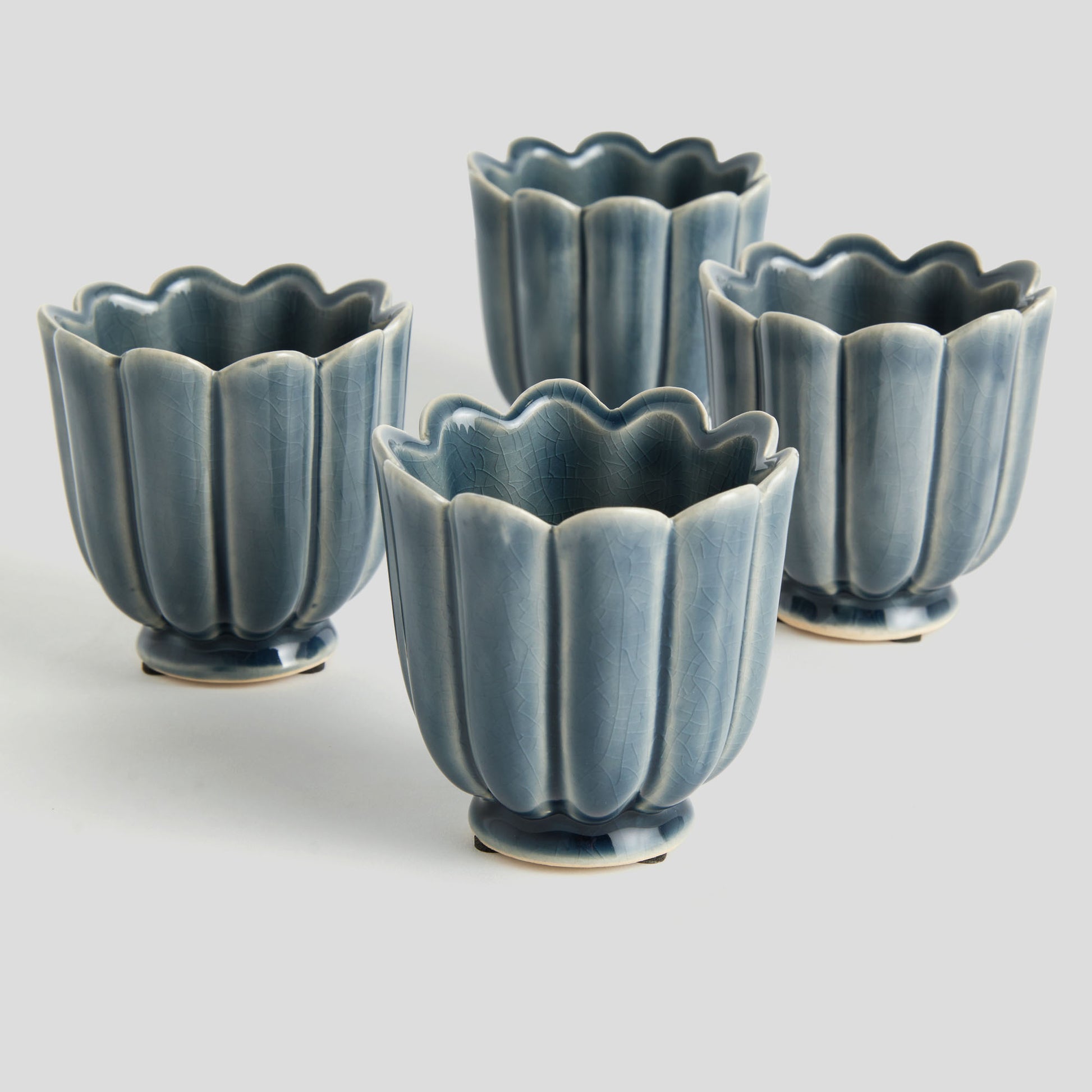 Mini teal reactive glaze ceramic pots (set of 4) - stylish home accent (Image3).