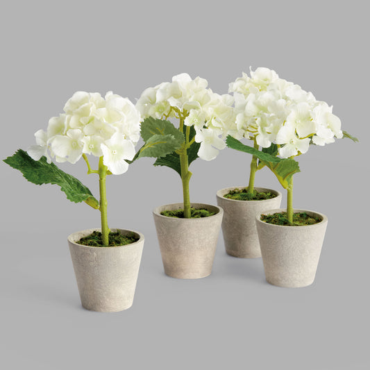 Mini white faux hydrangea potted (set of 4) - stylish home accent (Image1).