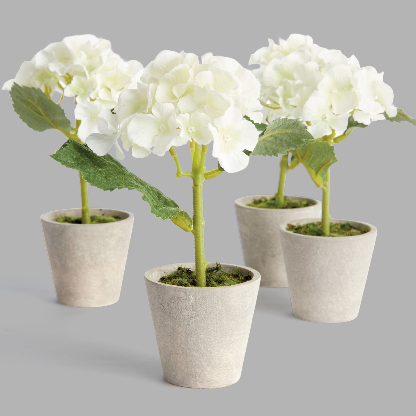 Mini white faux hydrangea potted (set of 4) - stylish home accent (Image4).