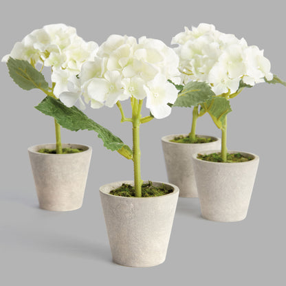 Mini white faux hydrangea potted (set of 4) - stylish home accent (Image4).