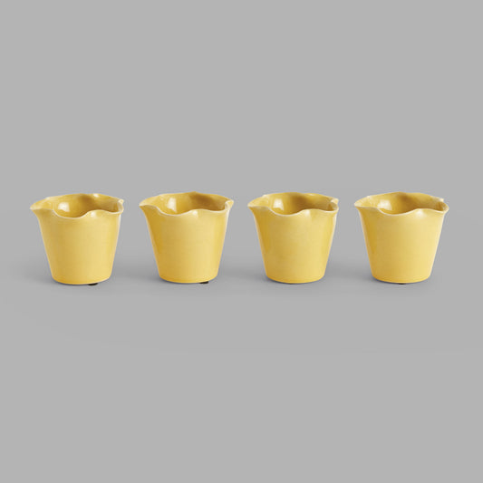 Mini yellow reactive glaze ceramic pots (set of 4) - stylish home accent (Image1).