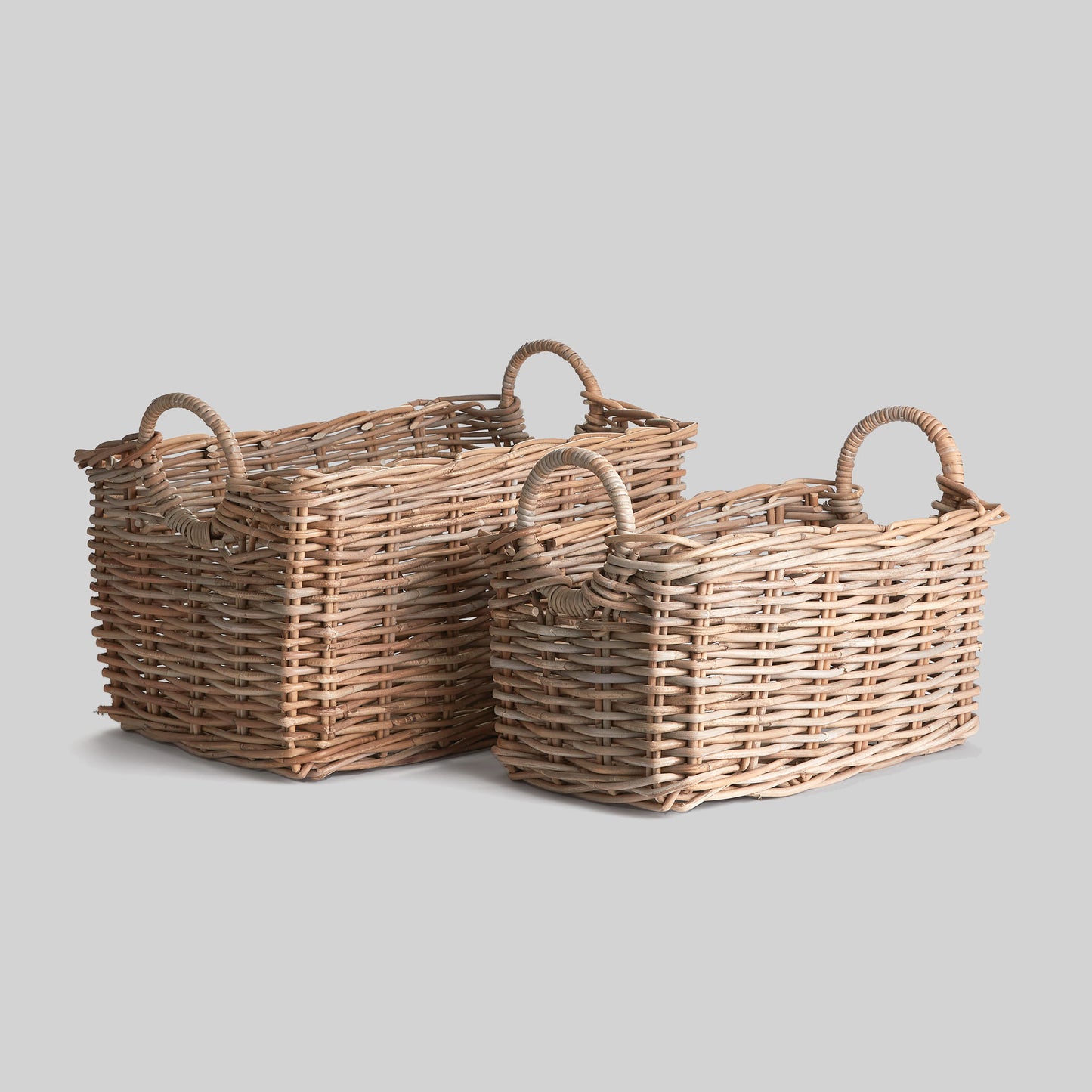 Natural gray rattan rectangular baskets (set of 2) - stylish home accent (Image1).