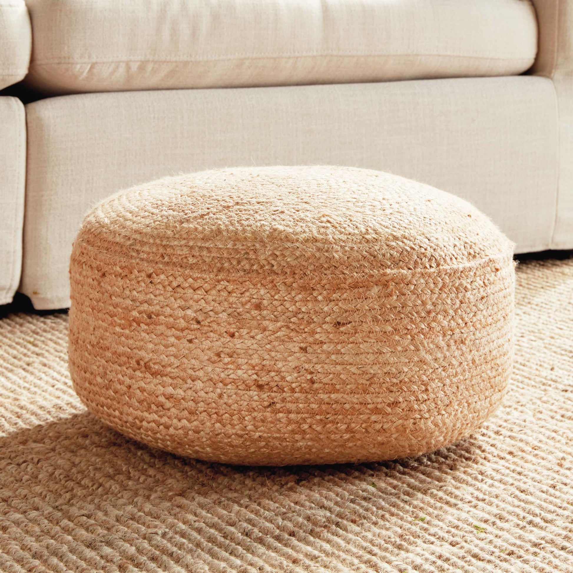 Natural jute round pouf - stylish home accent (Image1).