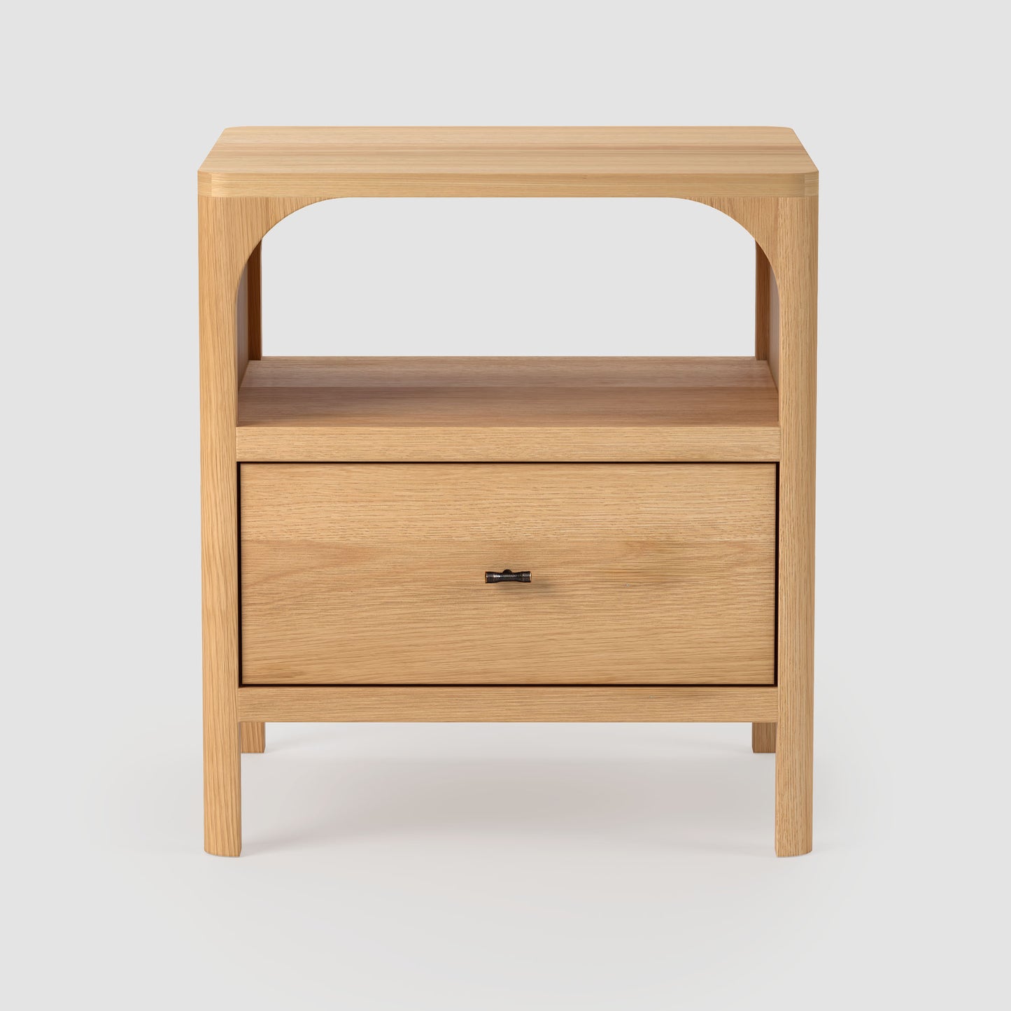 Wooden nightstand with a drawer on a white background