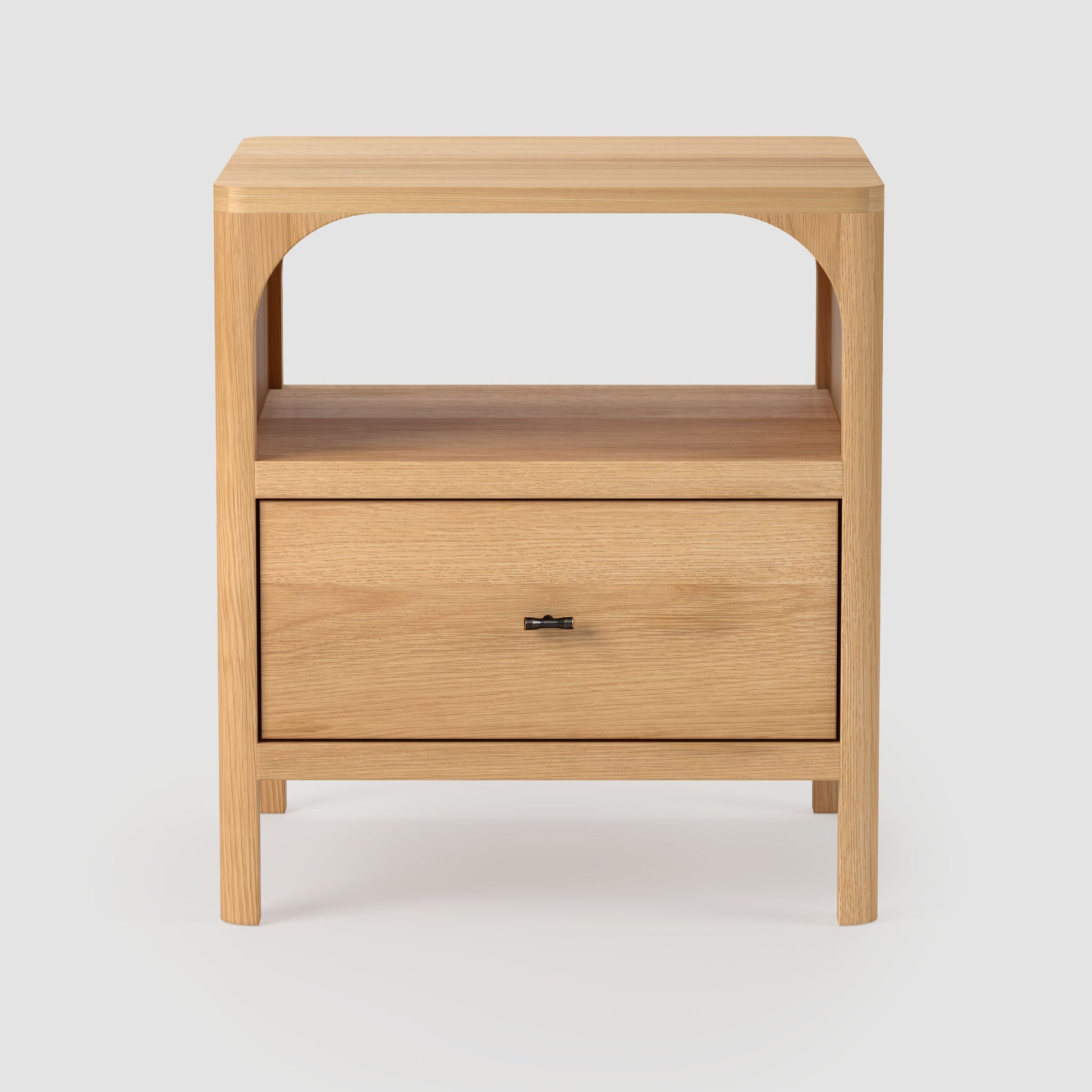 Wooden nightstand with a drawer on a white background