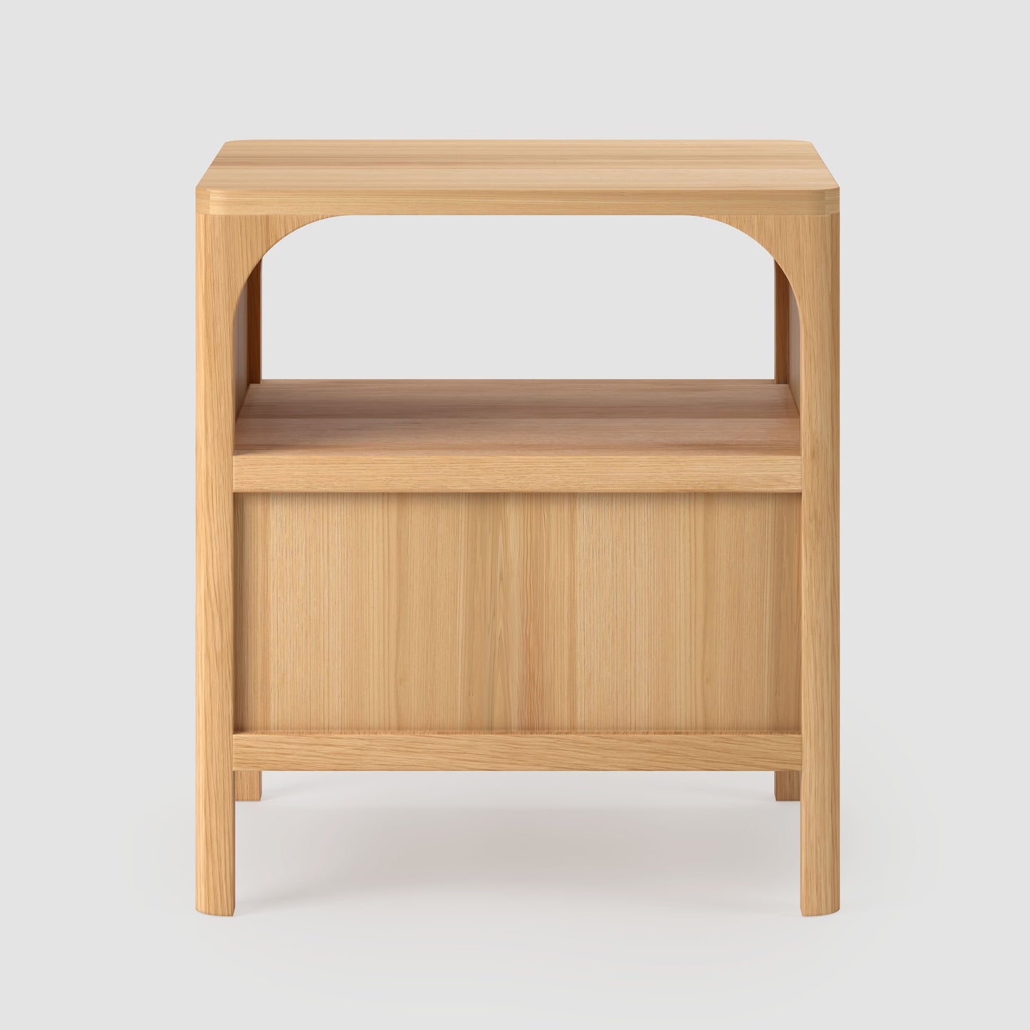 Wooden side table with a minimalist design on a white background