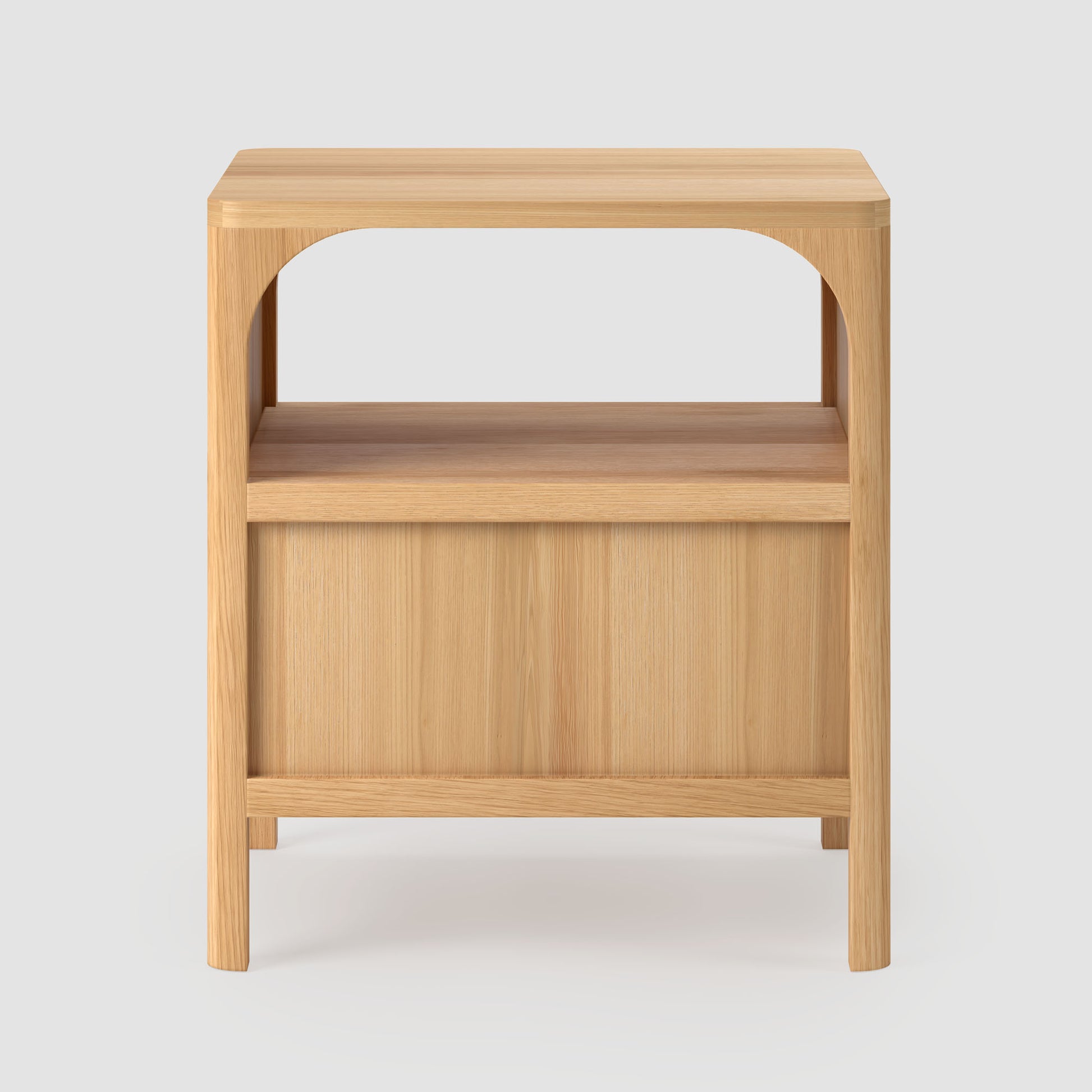 Wooden side table with a minimalist design on a white background