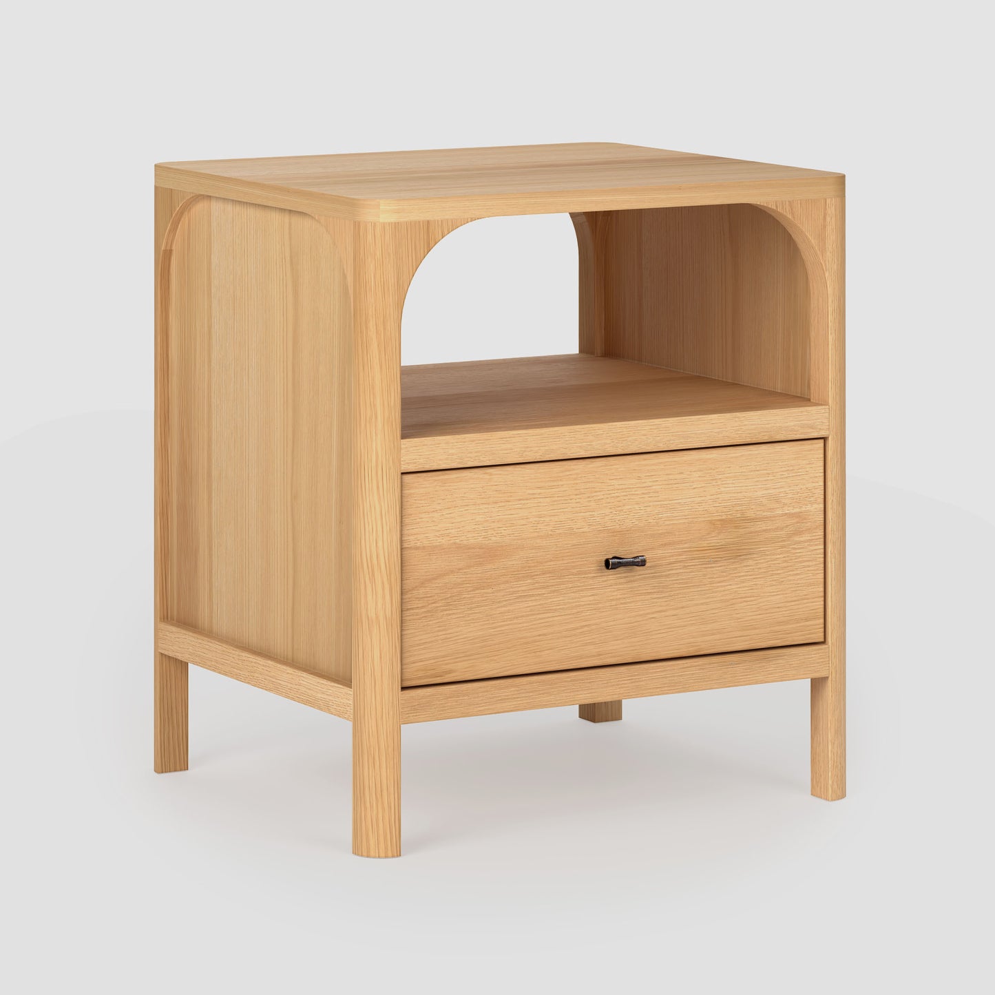 Wooden nightstand with a drawer on a white background