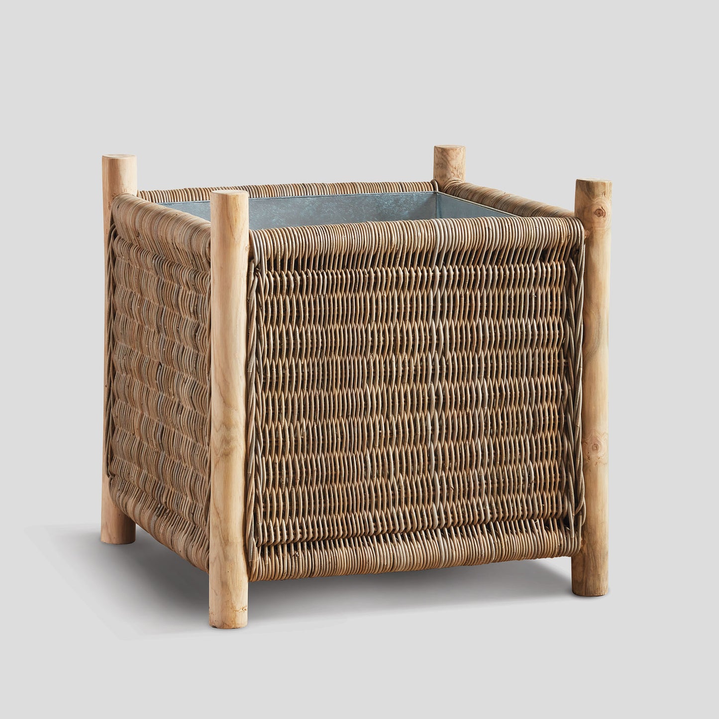 Natural rattan grand planter with teak legs 32 inch - stylish home accent (Image1).