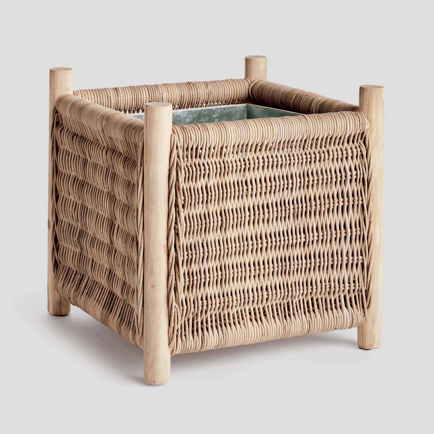Natural rattan medium planter with teak legs 26 inch - stylish home accent (Image1).