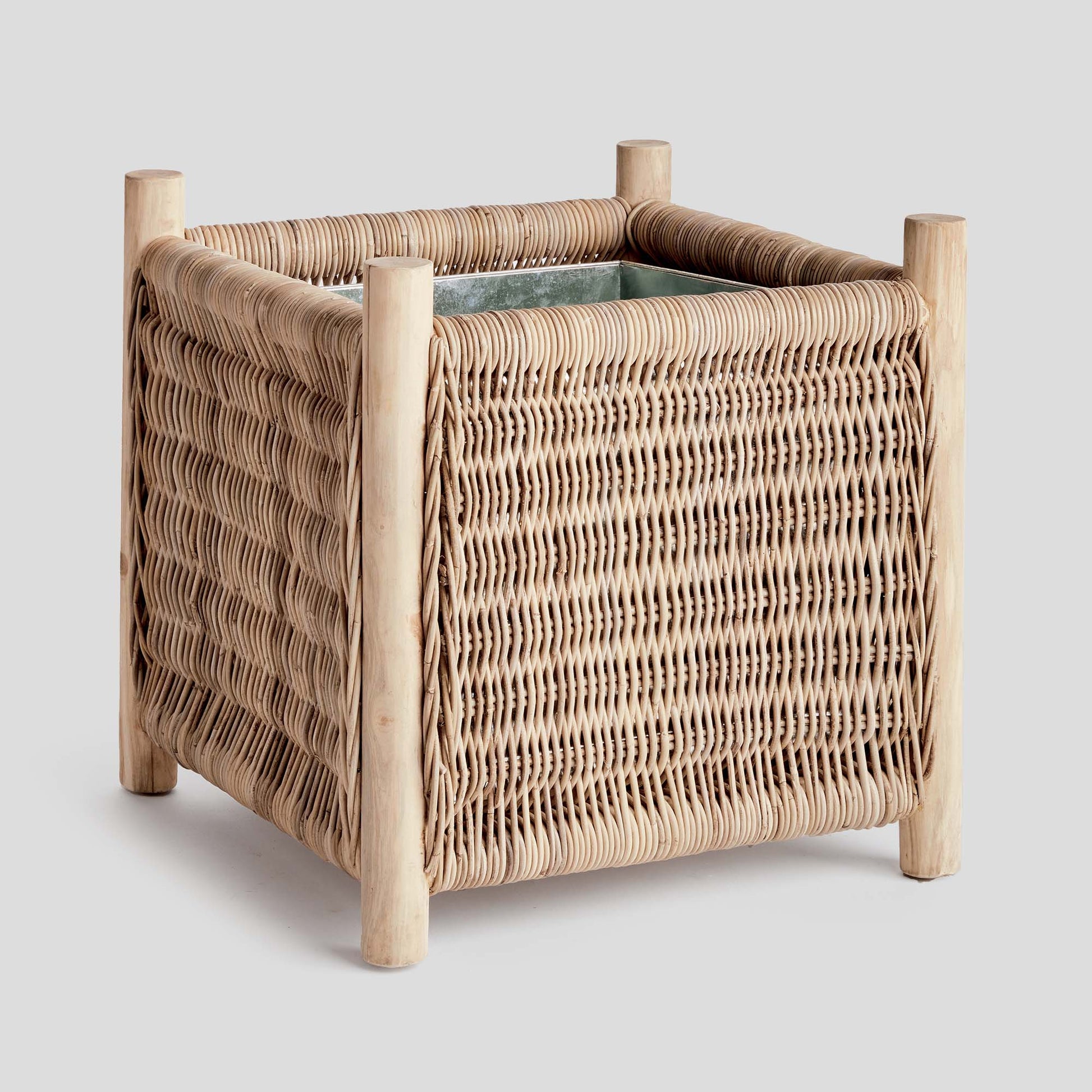 Natural rattan medium planter with teak legs 26 inch - stylish home accent (Image1).