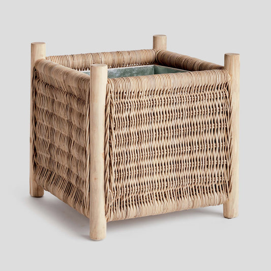 Natural rattan medium planter with teak legs 26 inch - stylish home accent (Image1).