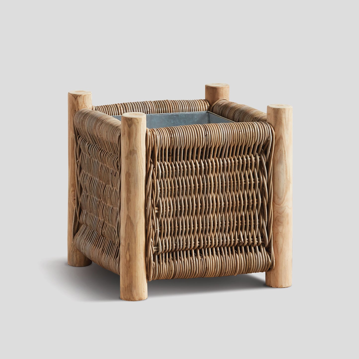 Natural rattan planter with teak legs 20 inch - stylish home accent (Image1).