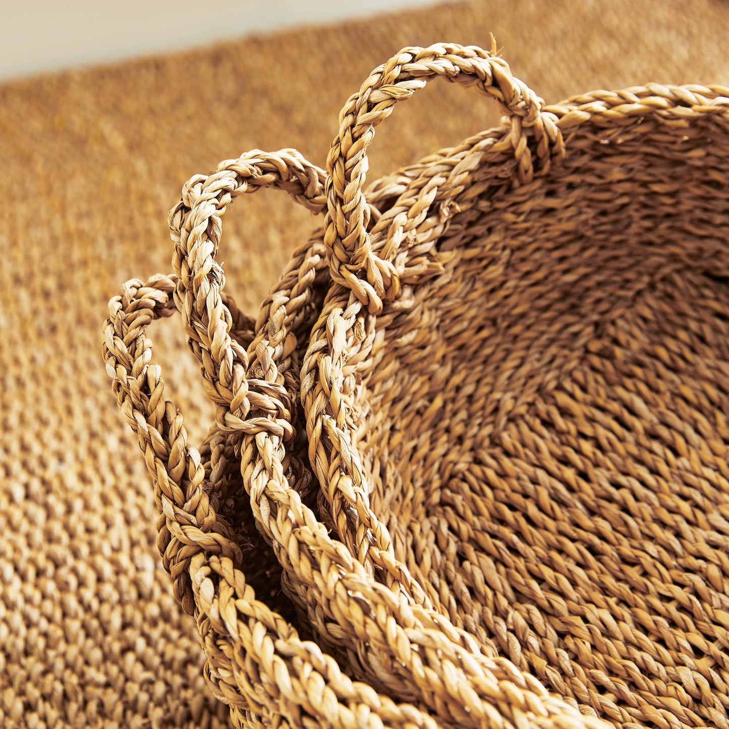 Natural seagrass shallow baskets with handles (set of 3) - stylish home accent (Image3).