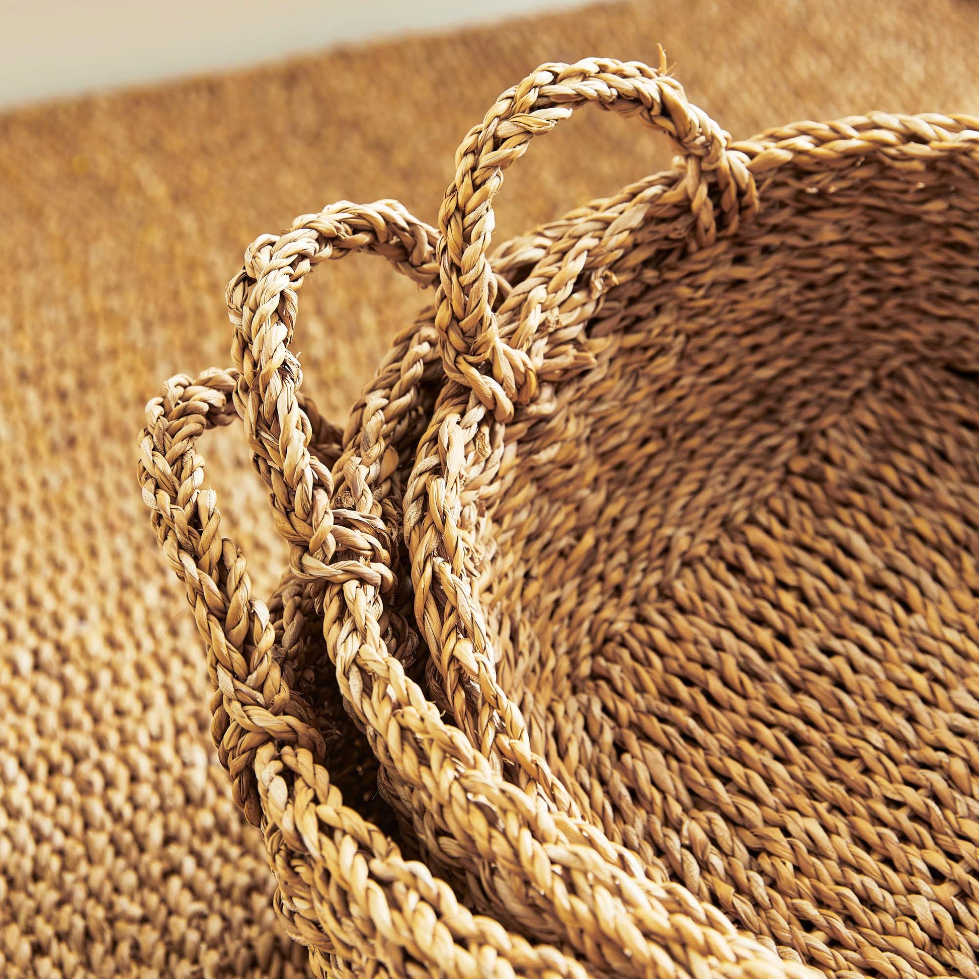 Natural seagrass shallow baskets with handles (set of 3) - stylish home accent (Image3).