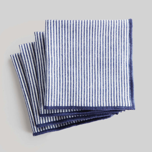 Navy blue and white pinstripe cotton cocktail napkins (set of 4) - stylish home accent (Image1).