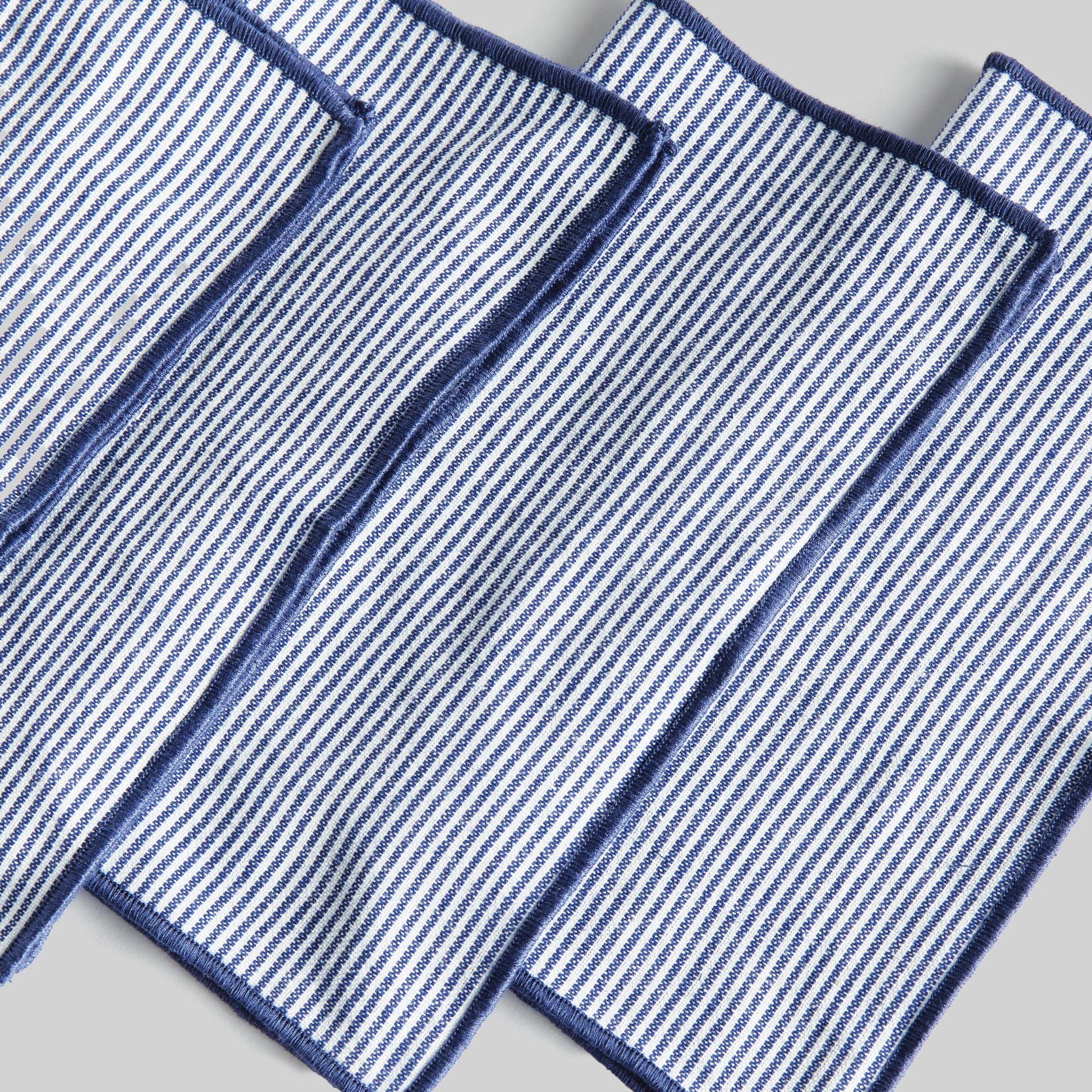 Navy blue and white pinstripe cotton cocktail napkins (set of 4) - stylish home accent (Image3).