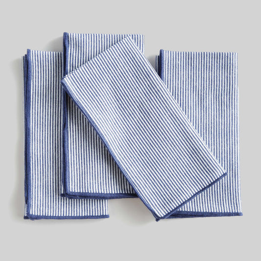 Navy blue and white pinstripe cotton dinner napkins (set of 4) - stylish home accent (Image2).