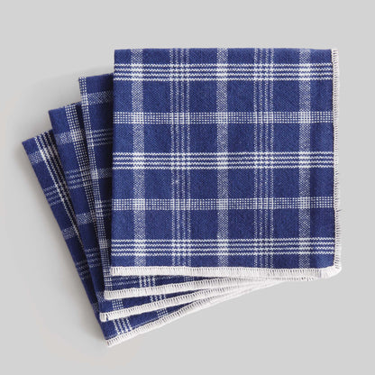Navy blue plaid with white border cotton cocktail napkins (set of 4) - stylish home accent (Image1).