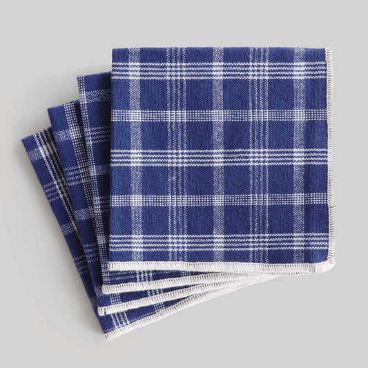 Navy blue plaid with white border cotton cocktail napkins (set of 4) - stylish home accent (Image1).