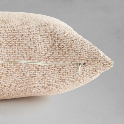 Oatmeal jacquard woven lumbar pillow for home decor and accessories.