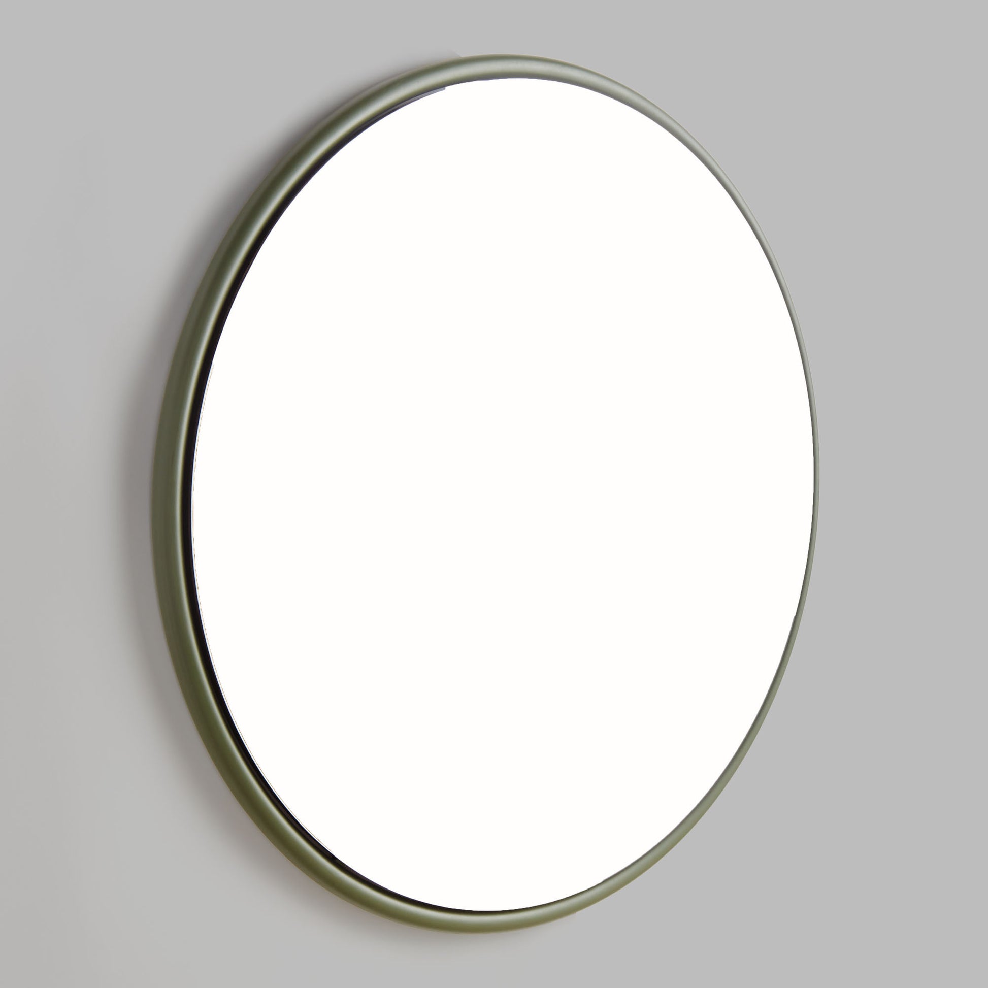 Olive green round beveled mirror 33.5 inch - stylish home accent (Image1).