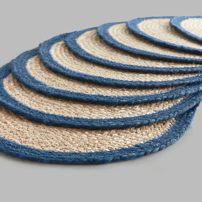 Oval jute placemats with navy border (set of 8) - stylish home accent (Image2).