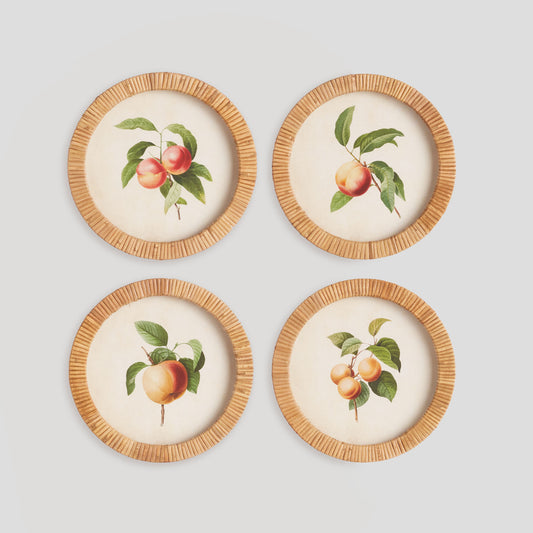 Peach rattan wrapped round framed prints (set of 4) - stylish home accent (Image1).